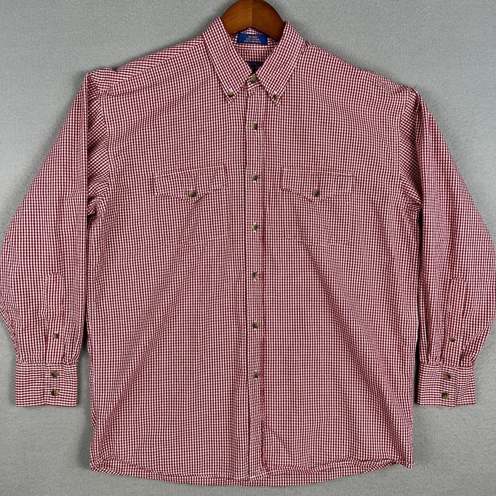 Pendleton Shirt Mens M Red White Gingham Check Button Up Cotton Casual Ranch